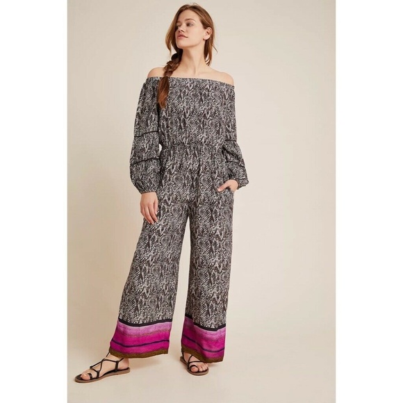 Anthropologie Pants - NWT!! Anthropologie BL-NK Pezira Off Shoulder Jumpsuit Animal Print Blank Small